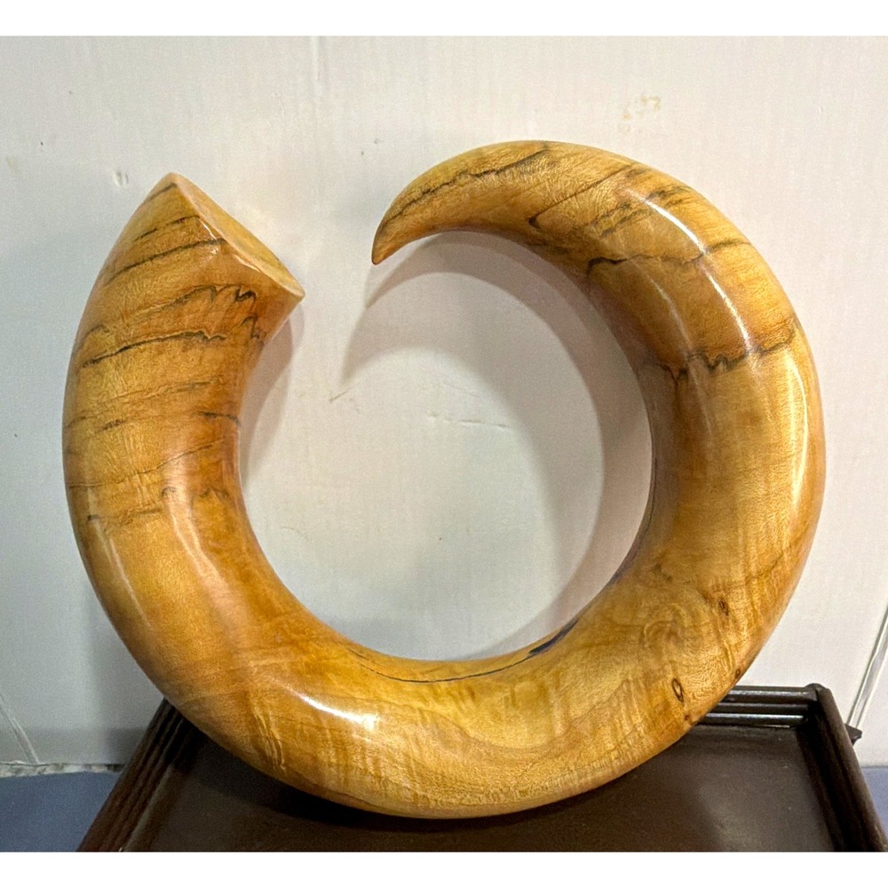 Hand Carved Spalted Maple Wood Ring Sculpture 7" Abstract Organic Modern Art